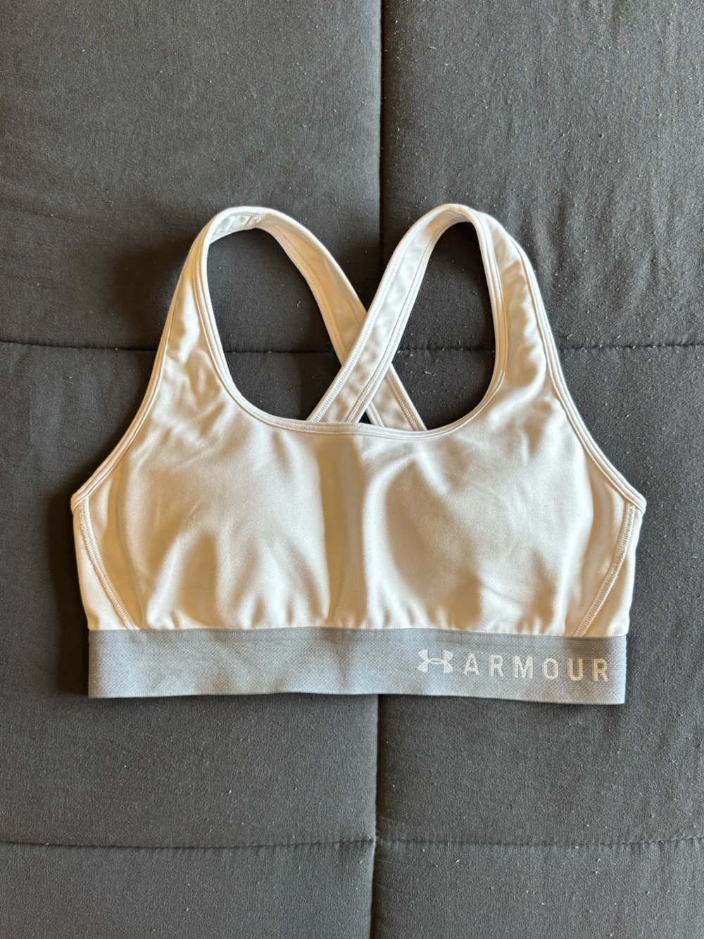 Under Armour Mid Crossback Sports Bra Medium White & Gray Padded - Picture 2 of 5
